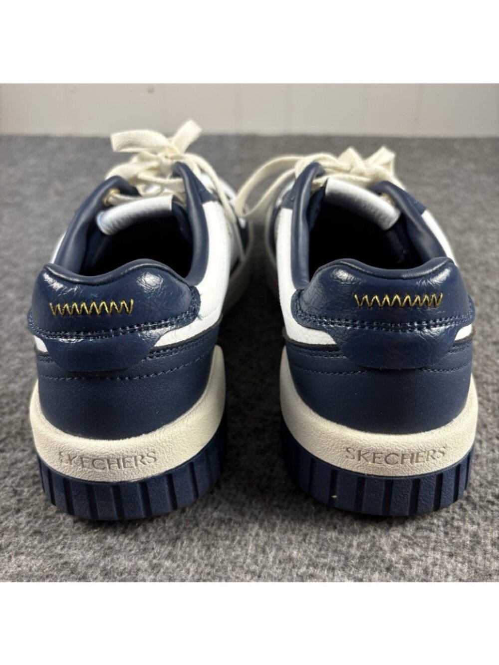 Skechers Court Classics Womens 8.5 Air Cooled Memory Foam White Navy Shoes - Picture 6 of 12